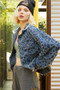 POL Flower Textured Raw Hem Long Sleeve Denim Jacket