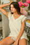 BiBi Floral Ruffled Armhole V-Neck Top