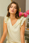 BiBi Floral Ruffled Armhole V-Neck Top
