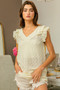 BiBi Floral Ruffled Armhole V-Neck Top