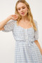 And The Why Puff Sleeve Ruched Button Front Gingham Dress