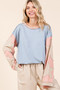 Mittoshop Star Patch Long Sleeve Colorblock Mineral Wash Top
