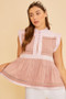 Annie Wear Contrast Trim Peplum Button Detail Blouse