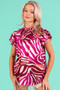 BiBi Tiered Ruffle Neck Zebra Pattern Top