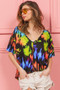 BiBi Tie Dye Print Jersey Stitched V Neck Top