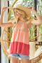 BiBi Rayon Span Jersey Color Block Tiered Halter Neck Cami