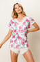 BiBi Rose Printed Poly Span with Crochet Lace Top
