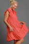 Umgee Full Size Johnny Collar Ruffle Cap Sleeve Tiered Dress Plus Size
