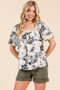 Lime 'N' Chili Floral Print Lace Trim Puff Sleeve Blouse