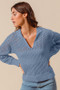 SO ME Open Knit Polo Sweater Top
