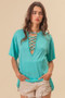 BiBi Jersey Knit Top with Criss Cross Front Neck Detail