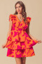 SO ME Floral V Neck Layered Dress with Elasticized Waist