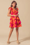 SO ME Floral V Neck Layered Dress with Elasticized Waist