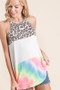 BiBi Leopard and Tie Dye Block Halter Neck Top