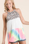 BiBi Leopard and Tie Dye Block Halter Neck Top