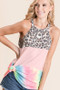 BiBi Leopard and Tie Dye Block Halter Neck Top