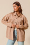 SO ME Faux Sued Snap Shacket with Collar and Pockets
