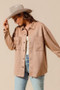 SO ME Faux Sued Snap Shacket with Collar and Pockets