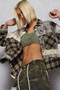 POL Lace Patchwork Plaid Oversized Shirt