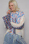 POL Floral Slit Back Plaid Patchwork Shirt