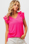 BiBi Layered Ruffles Armhole V-neck Rib Textured Top