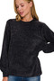 Zenana Round Neck Balloon Sleeve Chenille Sweater
