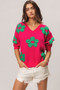 BiBi Pearl Beads Flowers Sweater Top