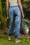 BiBi Striped Tape Details With Bot Tied Point Elastic Waist Jeans