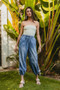 BiBi Striped Tape Details With Bot Tied Point Elastic Waist Jeans
