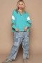 POL Exposed Seam Floral Patchwork French Terry Hoodie