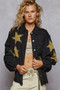 POL Star Patch Raw Hem Button Up Denim Jacket