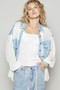POL High-Low Denim Patchwork Lace Shirt
