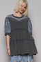 POL Lace Detail Tiered Round Neck Half Sleeve Blouse