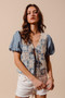 SO ME Crochet Lace Tie Front V Neck Blouse Top