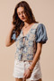 SO ME Crochet Lace Tie Front V Neck Blouse Top