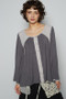 POL Contrast Button Front Long Sleeve Knit Top