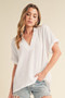 Aemi + Co Side Slit Johnny Collar Short Sleeve Cotton Gauze Blouse
