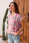 SO ME Button Front Floral and Stripe Knitted Sweater Vest