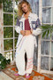 POL Button Down Lace Detail Floral Shacket with Contrast Plaid Patchwork