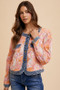 Annie Wear Floral Jacquard Denim Contrast Button Down Jacket