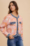 Annie Wear Floral Jacquard Denim Contrast Button Down Jacket