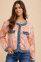 Annie Wear Floral Jacquard Denim Contrast Button Down Jacket