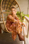 Mittoshop Flower Print Satin Lurex Stripe Smocked Midi Dress