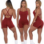 Spring Summer Women's Solid Rib Straps Butt Lift Yoga Casual Jumpsuit