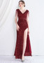 Sexy Slit V-neck long sequins Plus Size Beauty Formal Party Evening Dress