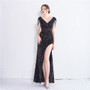 Sexy Slit V-neck long sequins Plus Size Beauty Formal Party Evening Dress