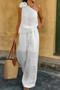 Floral Trim Linen A Tank Top And Pants Set