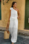 Floral Trim Linen A Tank Top And Pants Set