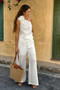 Floral Trim Linen A Tank Top And Pants Set