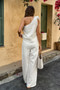 Floral Trim Linen A Tank Top And Pants Set